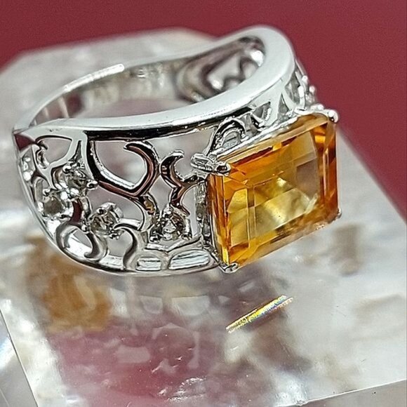Natural Yellow Citrine‎ 10x8mm & White Topaz 925 Sterling Silver Ring Sz… - Picture 2 of 11